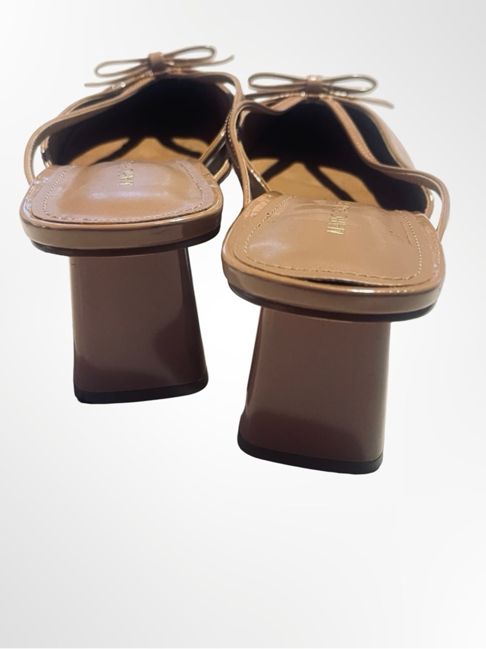 Marc Fisher Tan Patent Pointed-Toe Bow Slingback Mules in size 8.5 - Picture 3 of 7